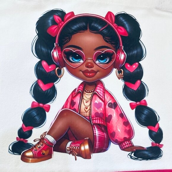 Large Magenta & White with Trendy Girl Graphic Canvas Tote  - New - Picture 4 of 5